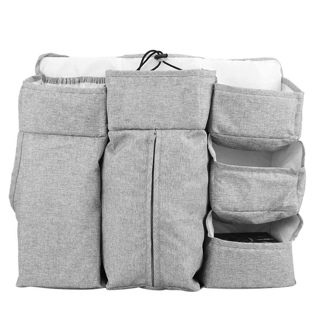 Crib Storage Bag, Hanging Nursery Nappy Organiser Diaper Holder Crib Multifunctional Large Capacity Hanging Bag (Gray)