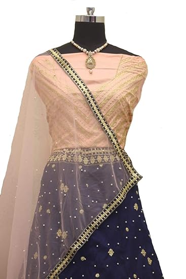 Womens Stylish Heavy Embroidery Work taffeta Lehenga Choli ( Navy Blue, Free Size, YF-181)