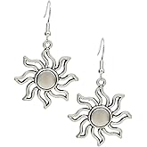 Sunburst Charm Earrings, Handmade Antique Silver Radiating Sun Dangle Jewelry