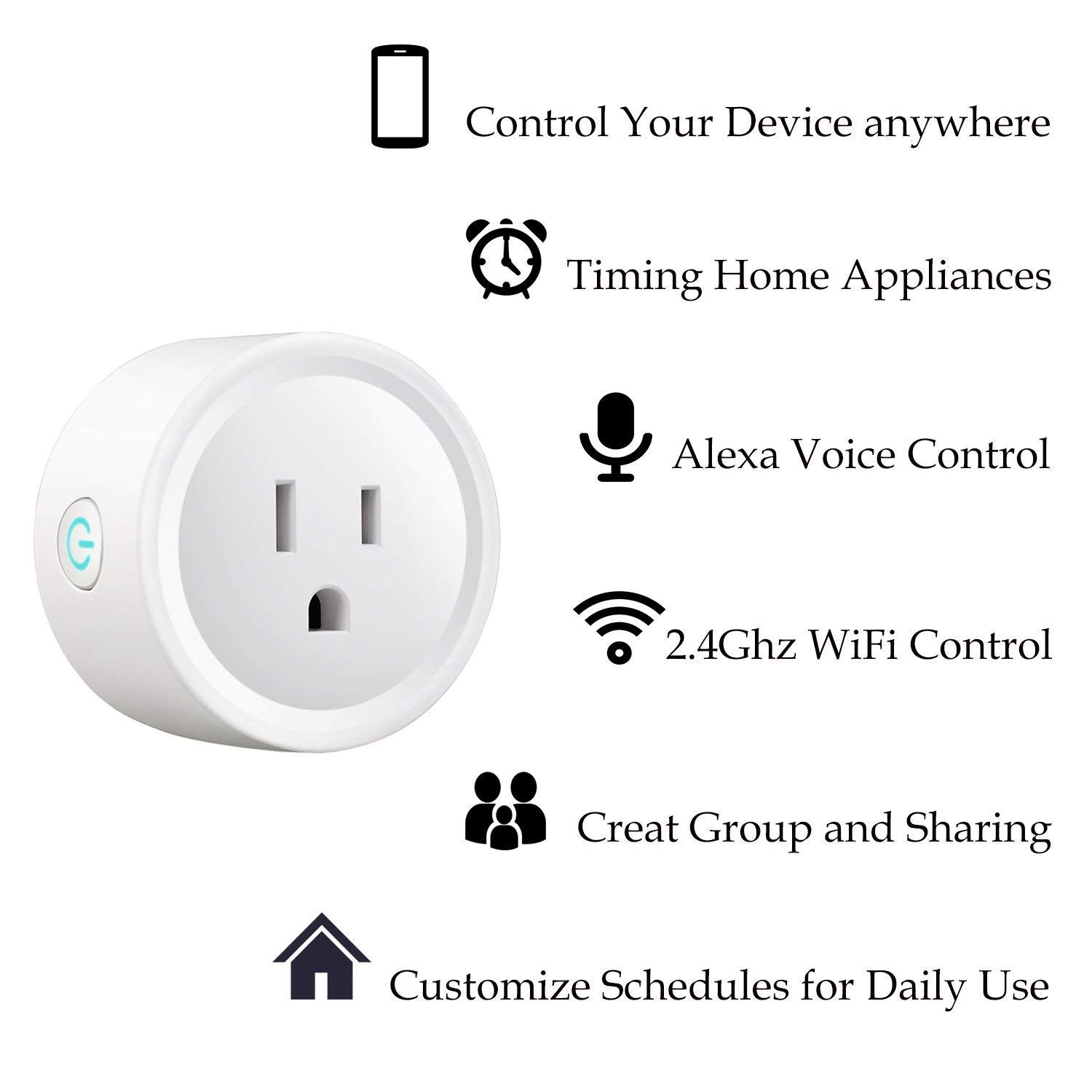 WIFI Smart Plug Work with Amazon Alexa, Google Home, IFTTT, BASDUN Mini