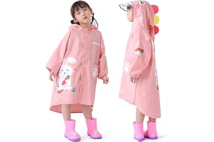 Trenovo Rain Poncho Kids, Waterproof Rain Coat with Hood, Lightweight Portable Toddler Rain Jacket for Children Boys Girls