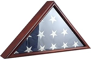 ARRAWIS Burial Flag Display Case Fits 5'x9.5' Flag, Thin Bottom Edge Military Flag Box with Glass Front for American Veteran Flag, Wooden Memorial Folded Flag Case Shadow Box (Cherry)