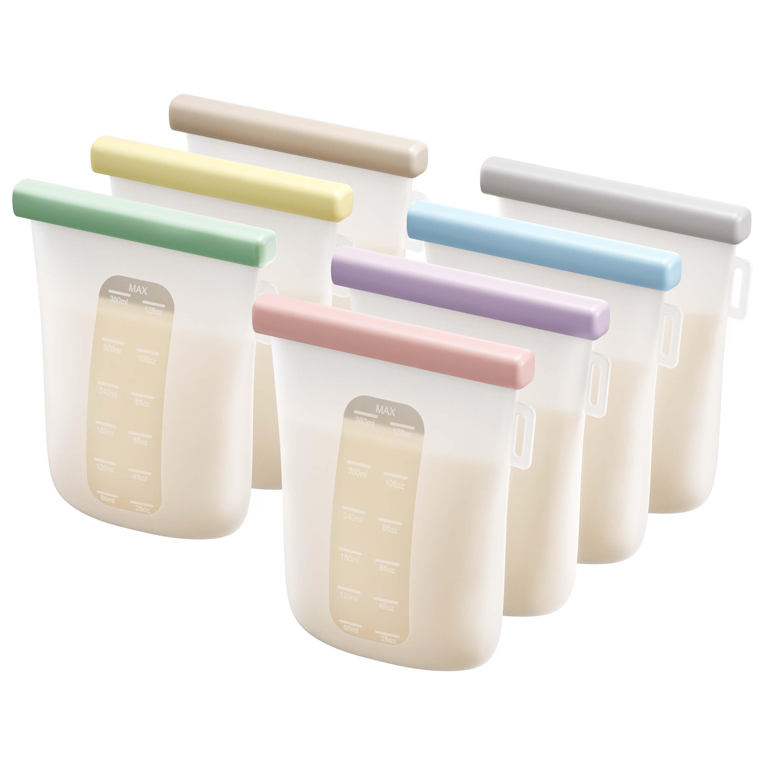 Photo 1 of Nuliie 7 Pcs Reusable Silicone Breastmilk Storage Bags, 12oz/360ml Double Leak-Proof, BPA Free Self-Standing Milk Bags for Breastfeeding, Baby Food Pouches