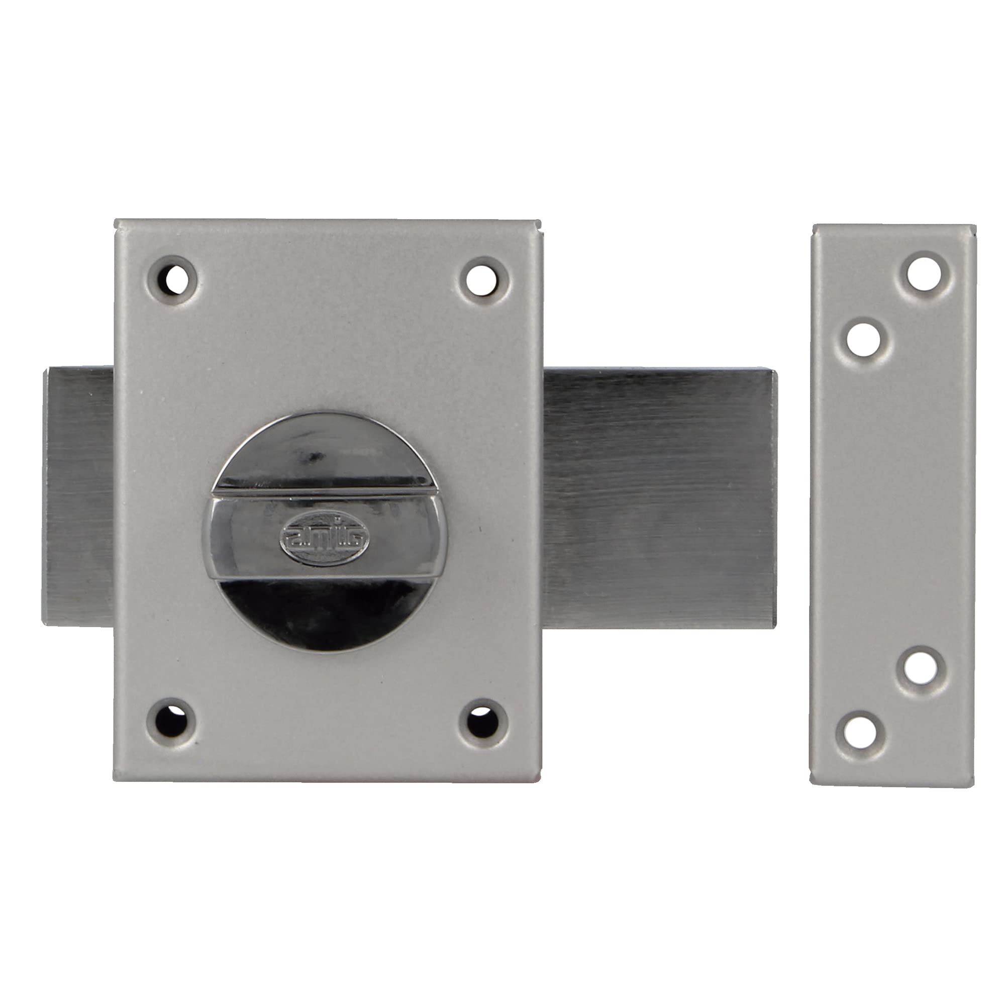Amig - Overlap Lock with Locking Lever and Internal Crutch for Wooden Doors Mod. 85-85 x 65 mm - Latch with Round Security Cylinder - Silver Enamelled Steel