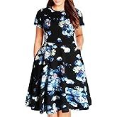 Nemidor Women's Round Neck Long Sleeve Casual Plus Size Fit and Flare Midi Dress with Pocket NEM169