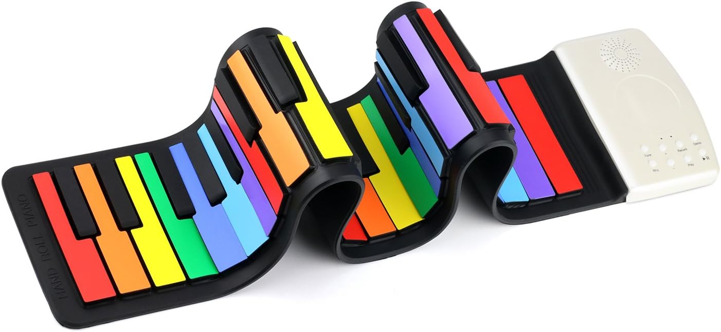 Coondmart Coondmart Rainbow Color 49 Standard Keys Flexible Kids Piano Keyboard๏ผFlexible, Roll Up Keyboard Piano (Rainbow)