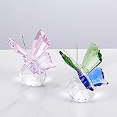 CNCRMEM 2Pcs Crystal Butterfly Figurine with Ball Base, Cute Butterfly Figurines Collectibles Art Glass Animals Table Decor, Crystal Cut Butterfly Desk Home Bedroom Office Decoration