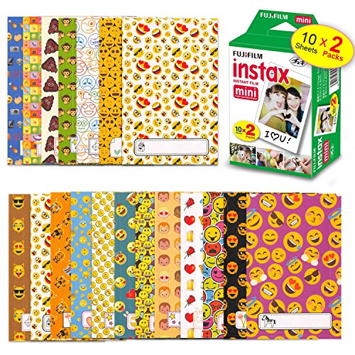 FujiFilm Instax Mini Instant Film 1 Pack - 20 Sheets + Fuji Mini 9 EMOJI Sticker Frames for FujiFilm Instax Mini 9 / 8 Cameras
