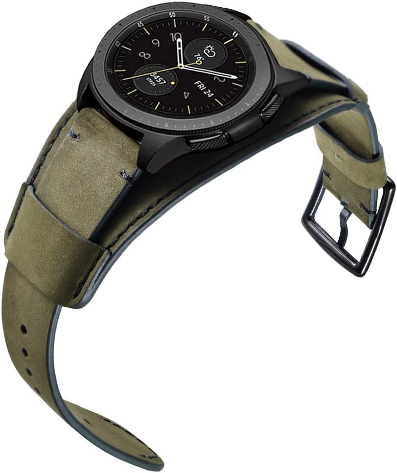 CooBES Compatible with Samsung Galaxy Watch 6 Classic/Watch 4 Classic Bands, 20mm Genuine Leather Cuff Strap (Green) - Image 5