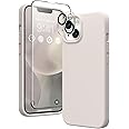 GONEZ Magnetic for iPhone 14 Case, Compatible with Magsafe, with Screen Protector + Camera Protector, Anti-Scratch Microfiber Lining, Liquid Silicone Shockproof Protective Phone Case, Stone
