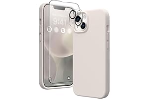 GONEZ Magnetic for iPhone 14 Case, Compatible with Magsafe, with Screen Protector + Camera Protector, Anti-Scratch Microfiber Lining, Liquid Silicone Shockproof Protective Phone Case, Stone