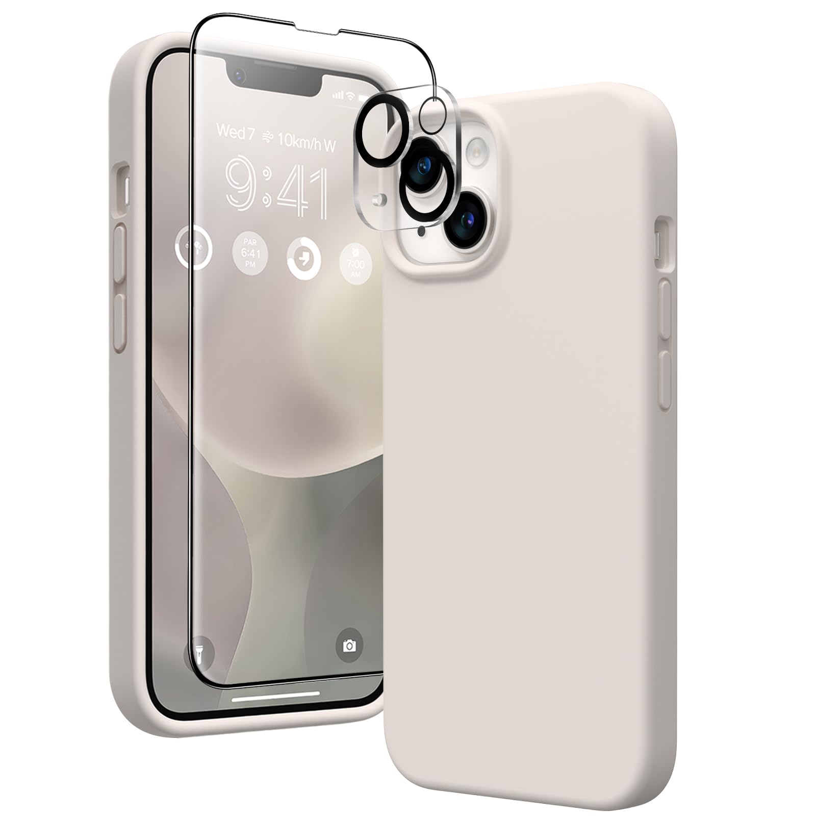 Photo 1 of GONEZ Magnetic for iPhone 14 Case, Compatible with Magsafe, with Screen Protector + Camera Protector, Anti-Scratch Microfiber Lining, Liquid Silicone Shockproof Protective Phone Case, Stone