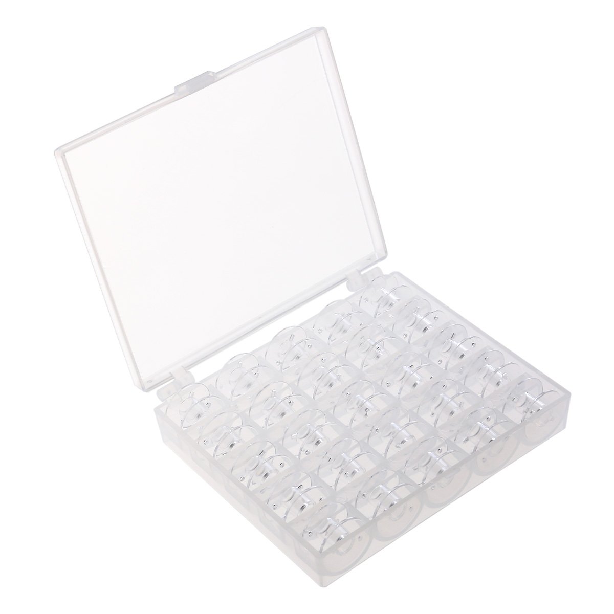 25pcs Plastic Empty Bobbins Sewing Machine Spools With Storage Case for Brother Singer Elna (Transparent)