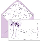 Whaline 24 Packs Purple Bow Thank You Cards Coquette Bowknot Greeting Card Blank Note Cards with Envelopes and Stickers for Birthday Wedding Baby Shower, 4 x 6 Inch