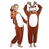 CASABACO Kid Reindeer Onesie Pajamas Deer Christmas Halloween Costume Boy Girl Animal Onepiece, Brown Deer, 140cm