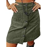 Happy Sailed Womens Corduroy Skirts Fall Winter High Waisted Button Down A-line Short Mini Skirt with Pockets