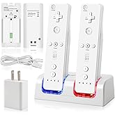 2-in-1 Charger Station for Wii/Wii U Remote Controller, with 2 pcs 2800mAh Rechargeable Battery Packs, USB Plug and USB Cable, 2 Port Charging Station for wii Controller (Remote not includedd)-White