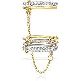 COLOYAN 18K Gold Plated Stackable Rings for Women Non Tarnish,Gold and Silver Cubic Zirconia Rings, Mixed Metals Ring Interlocked link Stacking Ring