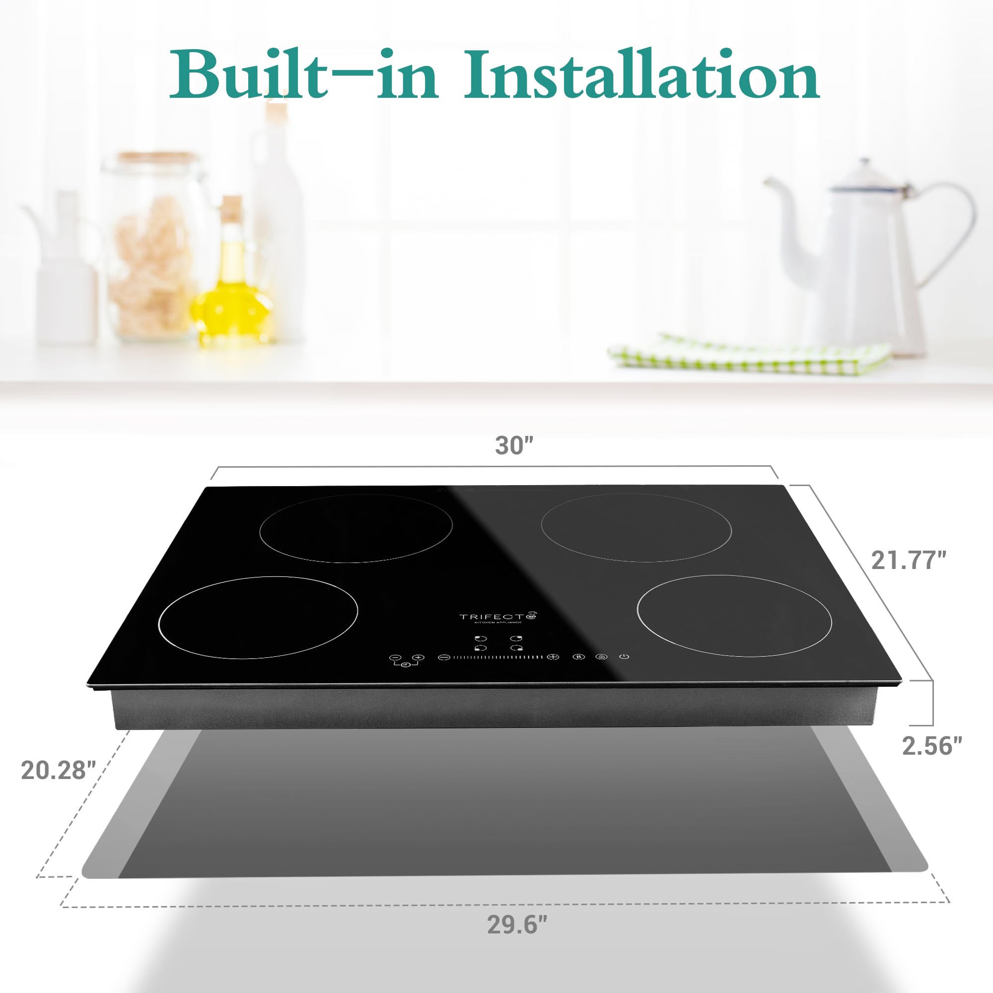 30 Inch electric induction Cooktop with 4 Power Boost Burners, 240V 5200W Built-in Electric Induction Burner, Electric Stove Top with Sensor Touch Control, Countertop Burner, Induction Cooker