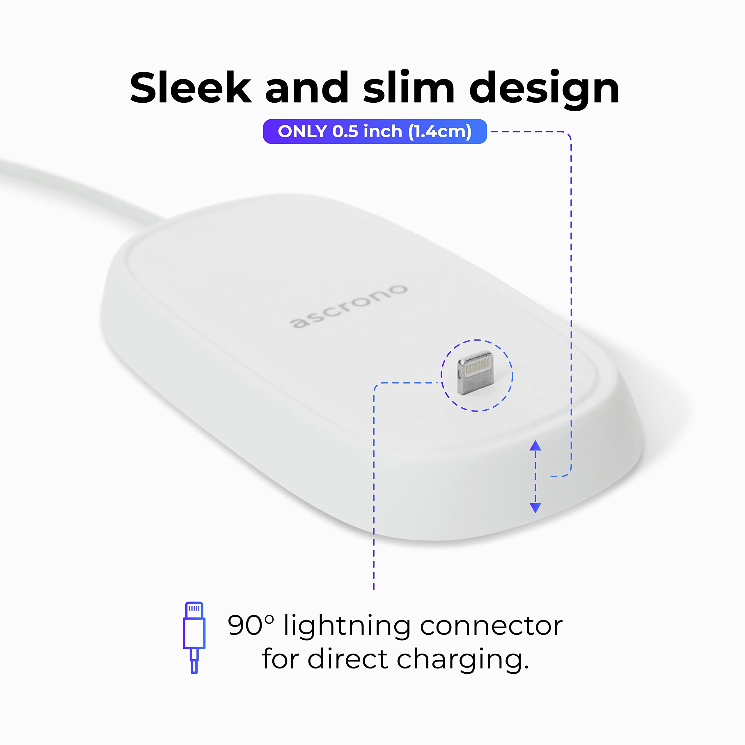 Ascrono - Charging Station Compatible with Apple Magic Mouse 2 - White - Perfect Accessories | Usable As Charging Dock, Stand & Charger | Includes 5ft (1.5m) USB-A Cable | Lightning Connector