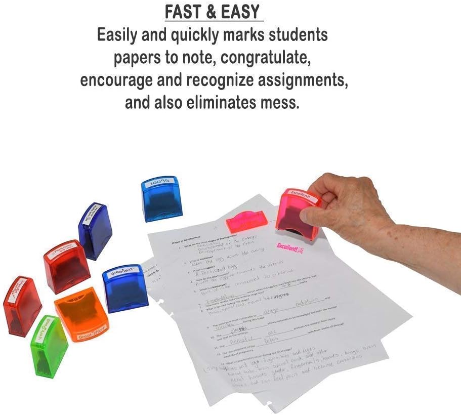 Home Office Business Rubber Stamp - Self Inking Pre-Inked Office Stamp Set, Student Awards & Student Incentives, Self-Inking Motivation School Grading Teacher Stamp Set and Tray (8PCS) : Office Products