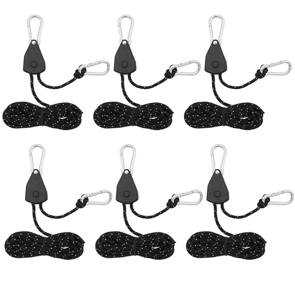 Kellegour 6 Pack Tent Guy Ropes with Pulley,4mm Reflective Cord Tent Guide Rope,Reflective Tent Guy Ropes,Tent Camping Cord with Pulley for Camping,Hiking,Tent,Tarpaulin,Awning (13.12ft/4m,Black)