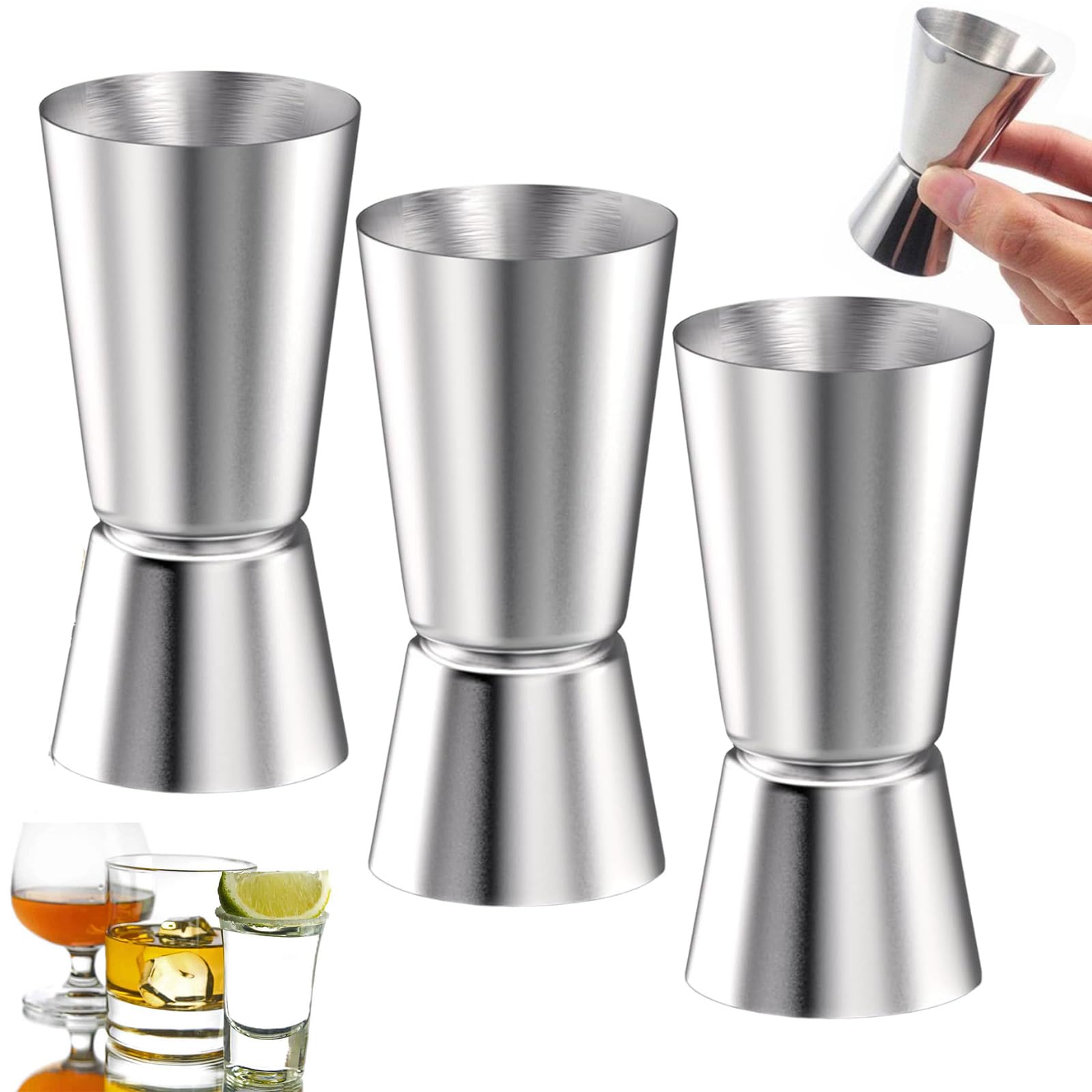 3 Pcs Stainless Steel Shot Measures - Durable 25ml & 50ml for Bartending & Home Bar