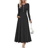 ZESICA Women's Elegant Maxi Dresses 2026 Fall Long Sleeve Button Casual A Line Boho Flowy Dress with Pockets