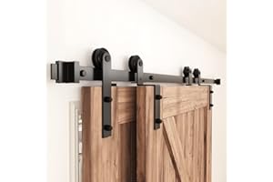 ZEKOO 8 FT Bypass Sliding Barn Door Hardware Kit, Single Track, Double Wooden Doors Use, Flat Track Roller, Low Ceiling (8FT Single Track Bypass)