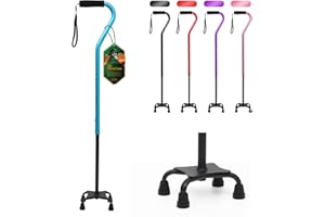 BeneCane Quad Cane Adjustable Walking Cane with Offset Soft Cushioned Handle for Men & Women Lightweight Comfortable with 4-Pronged feet for Extra Stability