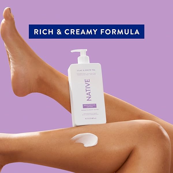 NATIVE BODY LOTION CONTAINS NATURALLY DERIVED PLANT-BASED MOISTURIZERS FOR WOMEN AND MEN | RESTORES DRY SKIN, LILAC & WHITE TEA, 16.5 FL OZ
