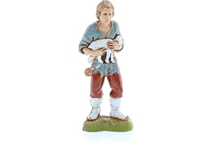 Moranduzzo Young Shepherd with Lamb for Nativity Scene of 4 Inch Scale 1:20-Unbreakable Nativity Figures-18th Century Style, Hand-Finished Painting, Official Product, Made in Italy, Sculptor M. Landi