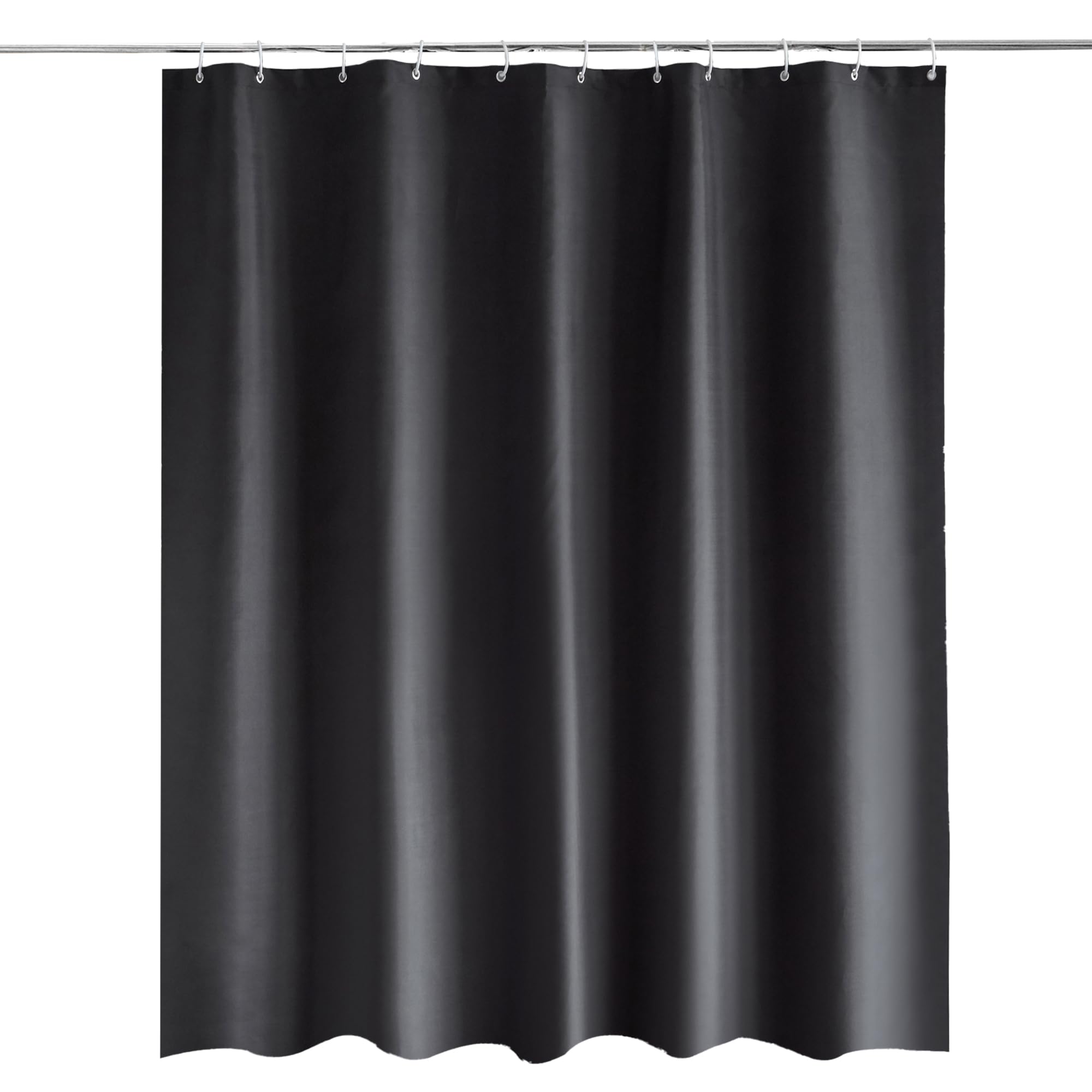 WedDecor Bathroom Shower Curtain Waterproof Mould Free Mildew Resistant, Heavy Duty 100% Polyester Fabric Curtains Liner Washable & Wipe Clean with 12 Curtain Hooks, Black, 180x200cm
