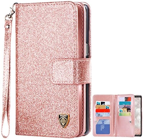 Samsung Galaxy Note 8 Case, Samsung Note 8 Wallet Case, BENTOBEN Glitter Shiny Bling Folio Flip Card Slots Cash Holder Faux Leather Protective Girls Case for Samsung Galaxy Note 8 (6.3 inch) - Rose Gold