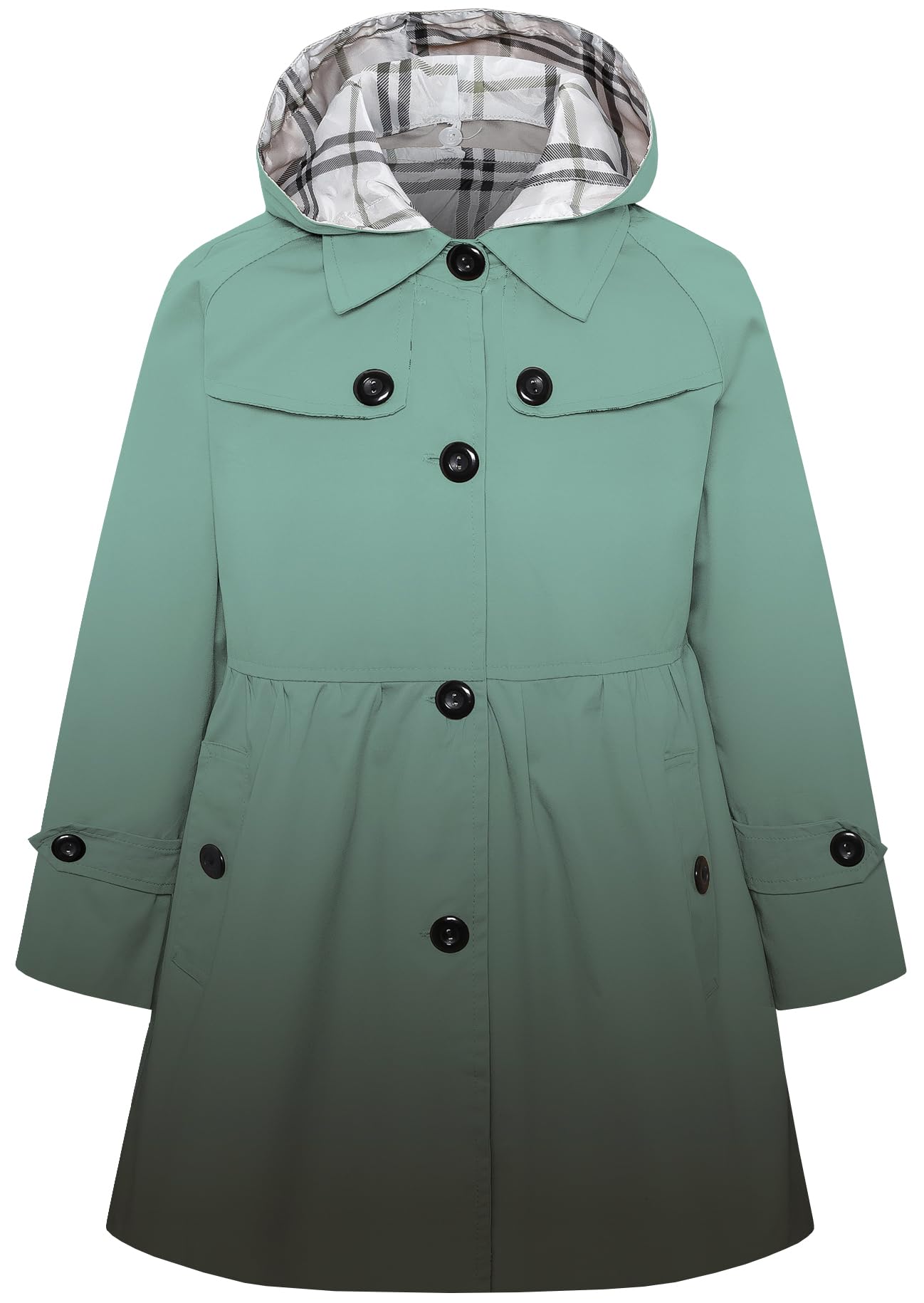 Betusline Girl's Hoodie Trench Coat, Single Breasted Windbreaker Hoodie Jacket Dress Outerwear for Girl, Army Green, 13-14 Years = Tag 170 Image