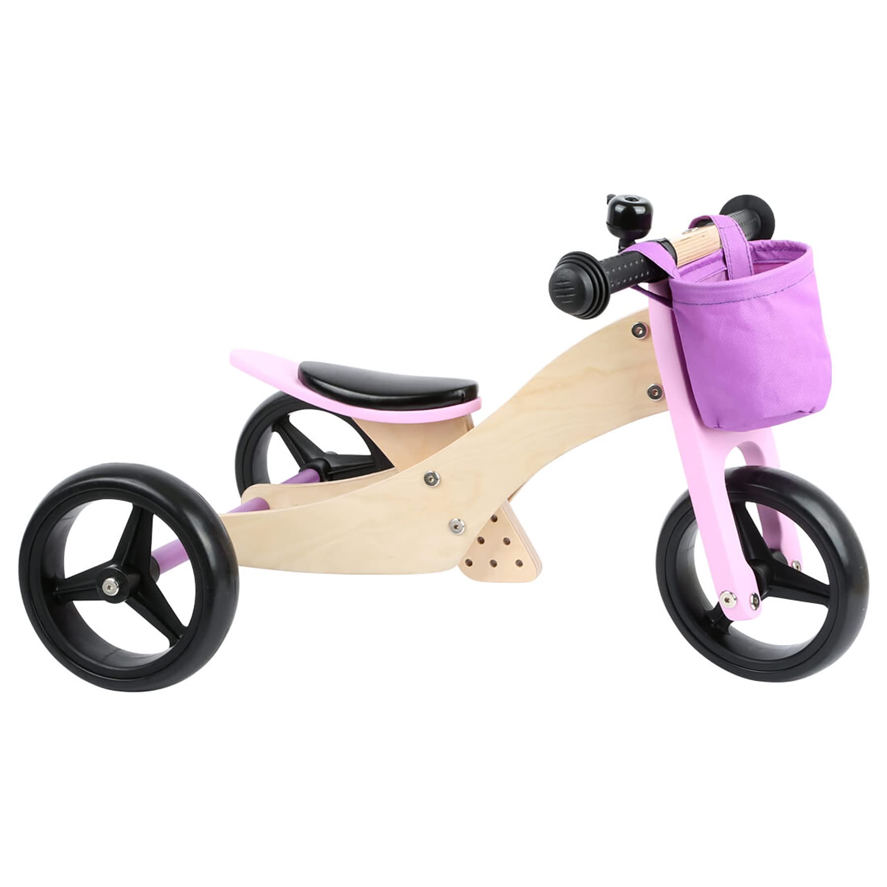 Small Foot 11612 Balance Trike 2-in-1 pink made of wood, tricycle and balance bike, adjustable seat and rubber-finished wheels