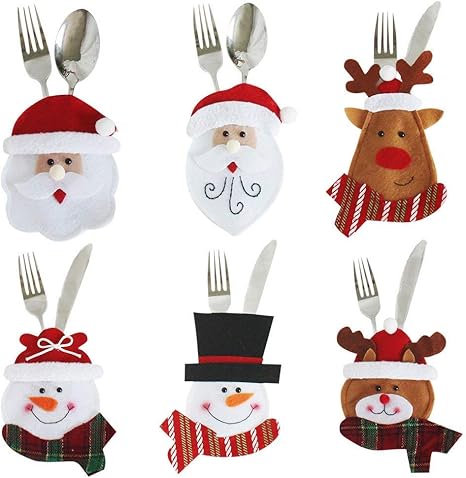 Amazon De Srovfidy 6pcs Besteckhalter Handtuch Messer Gabel Loffel Kostum Santa Claus Form Susse Kuche Dekor Tisch Heiligabend