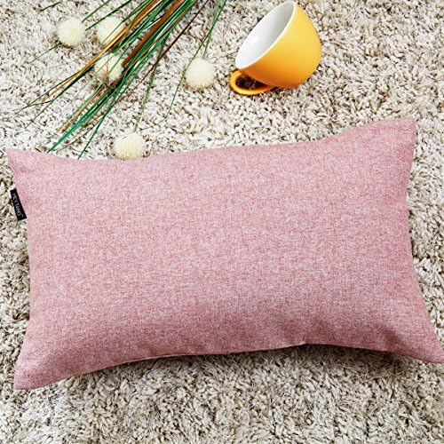 Hey Tang Pack of 2, Cotton Linen Soft Soild Decorative Square Throw Pillow Covers Set Cushion Case for Sofa Bedroom Car 12 x 20 Inch 30 x 50 Cm,Pink