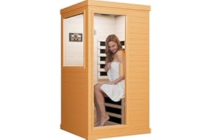 OUTEXER Far Infrared Sauna Home Sauna Spa Room Canadian Hemlock Wood 1200W Indoor Saunas Low EMF 110V with Control Panel and Tempered Glass Door, Room: 35.2 * 27.6 * 61.6Inch