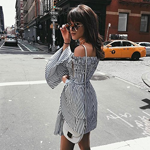 Mini Dress,Agrintol Casual Womens Holiday Off Shoulder Stripe Long Sleeve Party Dress (XL, Black)