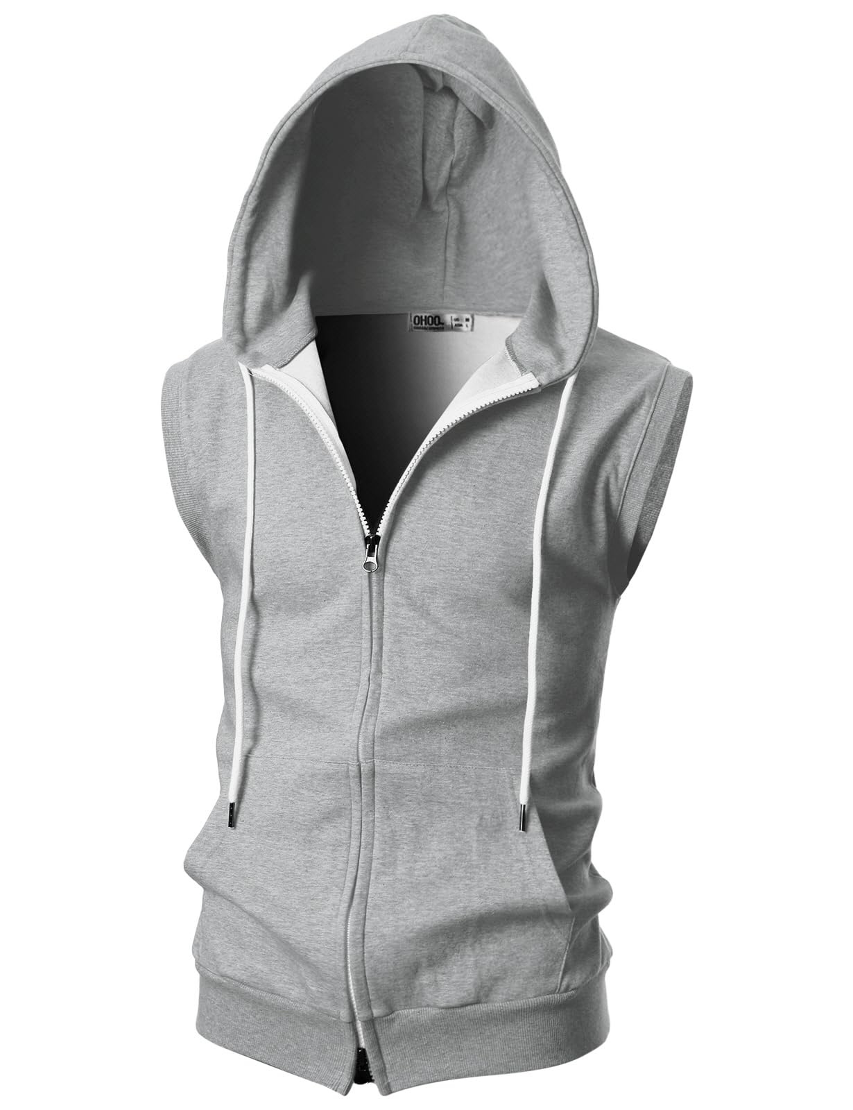 Photo 1 of Ohoo Mens Slim Fit Sleeveless Lightweight Zip-up Hooded Vest 2 Way Zipper Hoodie Sweatshirt / DCF011-GREY-XXL