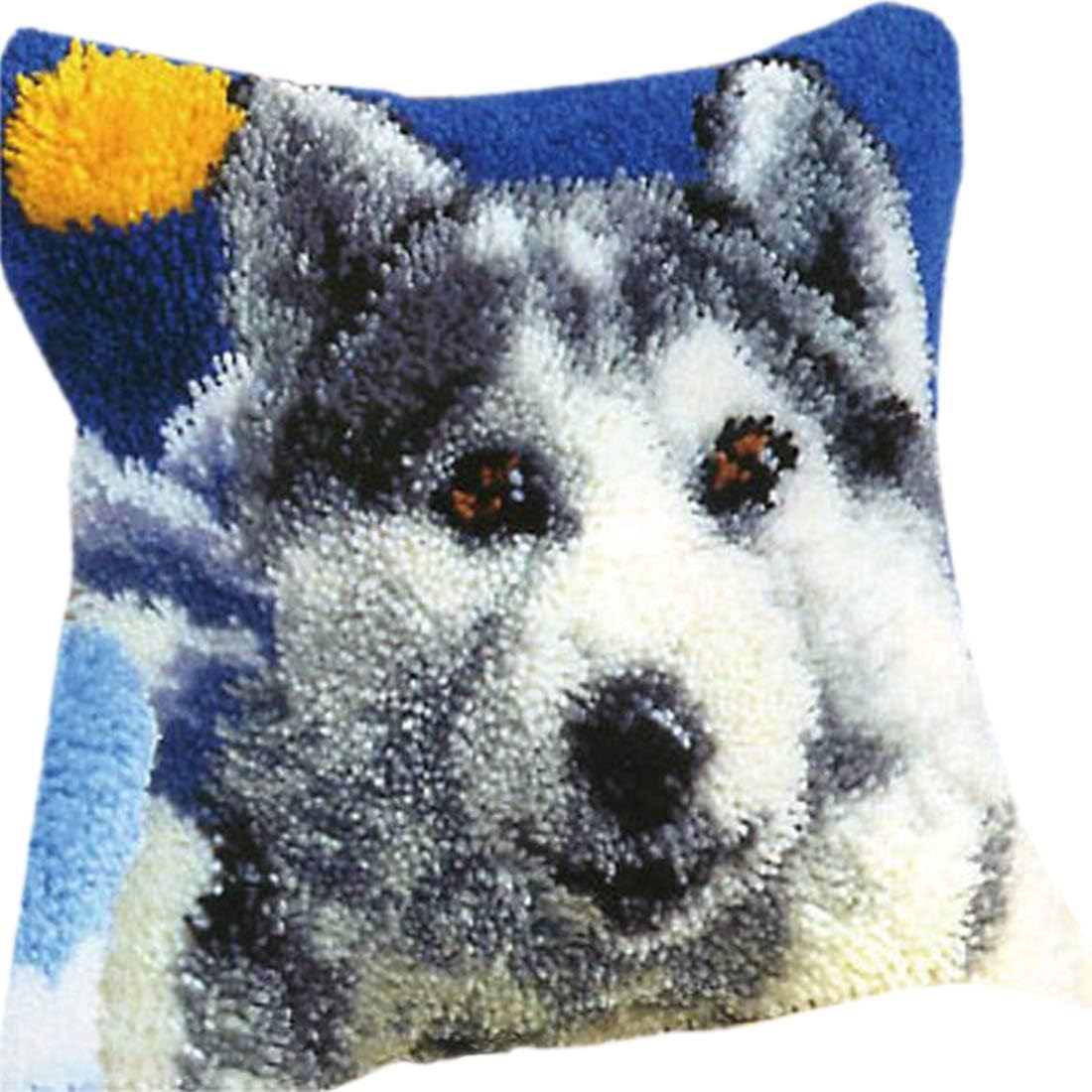 K9CK Latch Hook Cushion, DIY Bear Theme Carpet Cushion Crocheting Pillowcase Rug Sewing Craft Kit Creative Gift for Kids/Adults Beginner