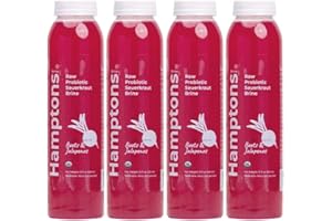 Hamptons Brine Raw Organic Sauerkraut Brine with Beet & Jalapenos. Superfood For Optimal Gut Health & Digestion - Excellent Source of Vitamin C & Good Source of Potassium. Rich in Raw Probiotics, 12 oz per Bottle