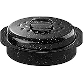 Roasting Pan Oval 13 Inch Enamel Steel with Lid,Black Covered Roaster Pan | Oval Roasting Pan with Lid,Perfect for Roasting Chicken,Turkey and Other Meats for Home Baking Cooking by DIMESHY