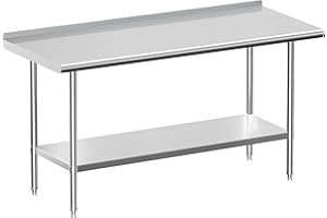 JOPHUN Stainless Steel Work Table with Backsplash, Commercial Table for Prep & Work Table for Restaurant and Home - 24" D x 60" W x 34" H Inches