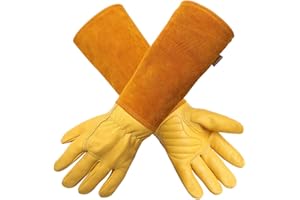 Alomidds Gardening Gloves for Women/Men Rose Pruning Thorn & Cut Proof Long Elbow Durable Cowhide Leather Gardening Gloves for Pruning Cacti Rose and Thorny Bushes (M, YELLOW)