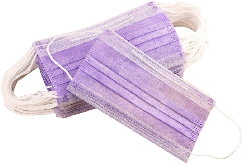 DFVVR 50PCS Disposable Mask, Flu Pollen Procedure Surgical Face Mask Allergy Sanitary Masks Earloop Dust Fliter Mouth Cover Mask for Medical Dental Clinic, Nail Salon, Paint, Cleaner, Garden (Purple)