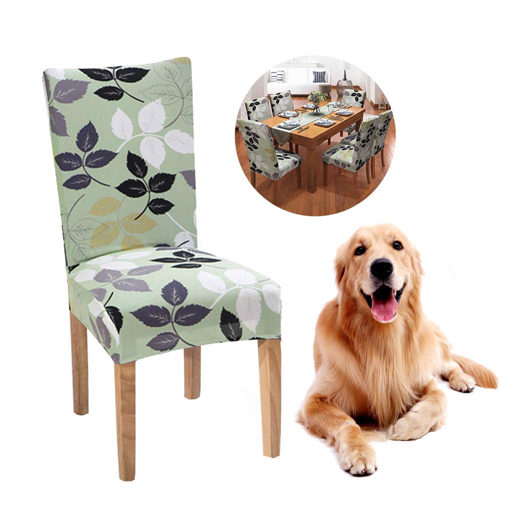 JunYito Chair Covers Dining Chair Covers Slipcovers Top Chair Protector for Dining Room Hotel Ceremony Banquet Wedding Party Décor (J-green Leaf, 6 Pcs)