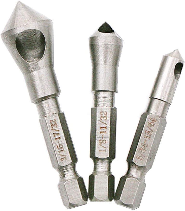 Gasea 3pcs Countersink Deburring Drill Bit Set, 90 Degree Chamfering Woodworking Hole Countersinker Bit Tool