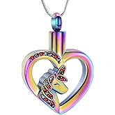Cremation Jewelry Unicorn Heart Charm Pendant Necklace Cremation Urns Jewelry Ashes Keepsake Stainless Steel Crystal Pendant